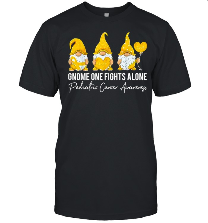 Gnome One Fights Alone Pediatric Cancer Awareness Yellow Ribbon T-Shirt