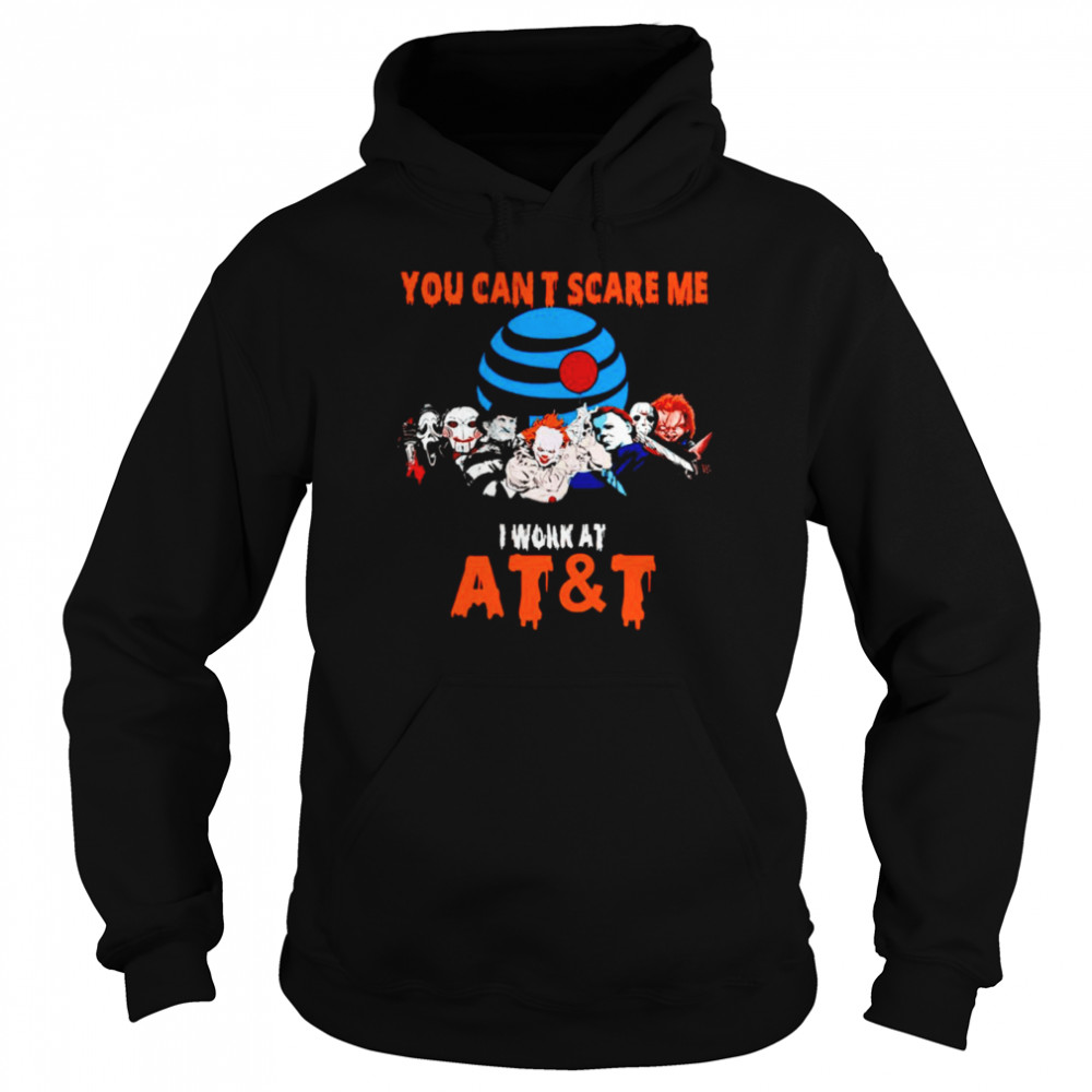Halloween Horror movies characters you can’t scare me I work at AT and T shirt Unisex Hoodie