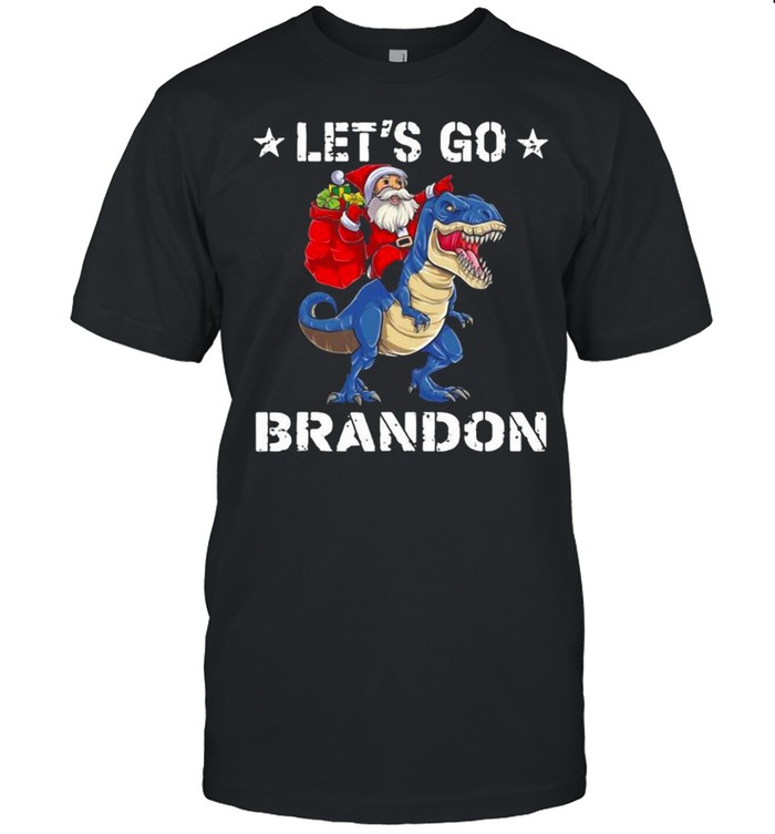 Merry Christmas Santa Claus Riding Dinosaurs Let's Go Brandon Shirt