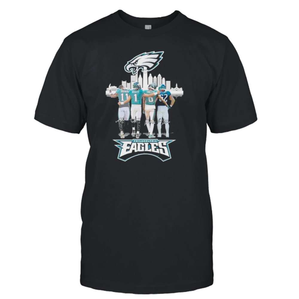 Philadelphia Eagles A J Brown Jalen Hurts DeVonta Smith and Travis Kelce signatures shirt