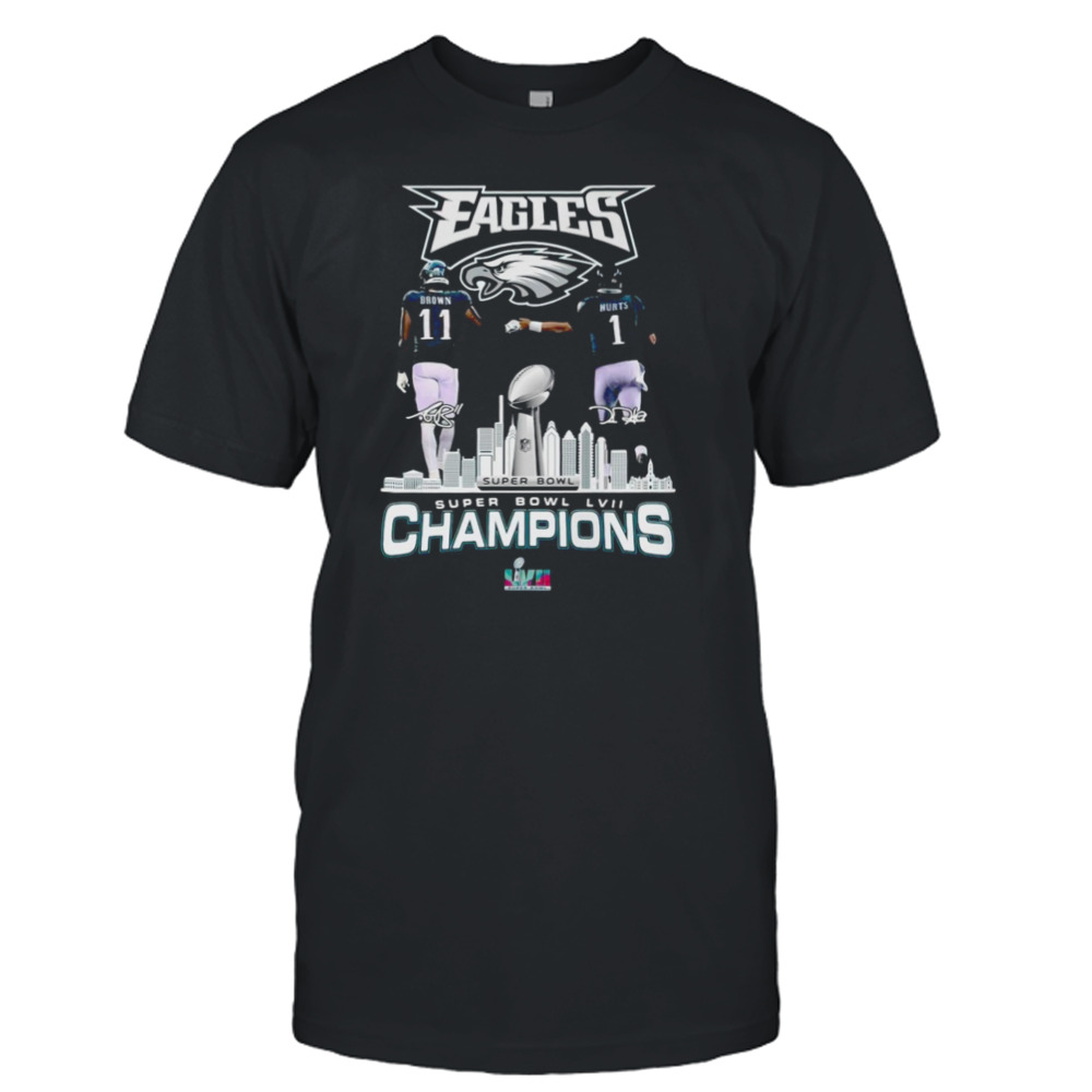 Philadelphia Eagles Brown And Hurts Signatures Super Bowl LVII Champions Shirt