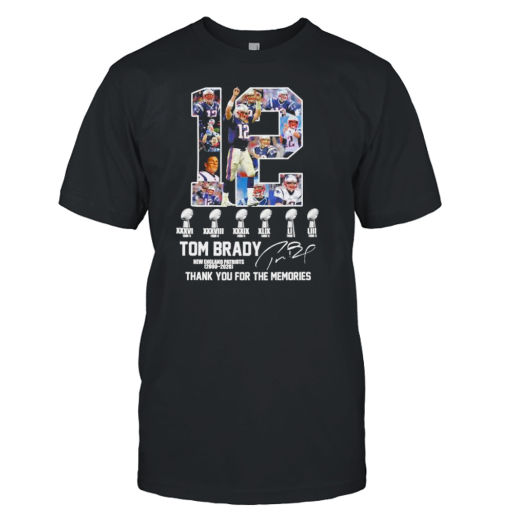 Tom Brady New England Patriots 2000 2020 6x Super Bowl thank you for the memories signature shirt