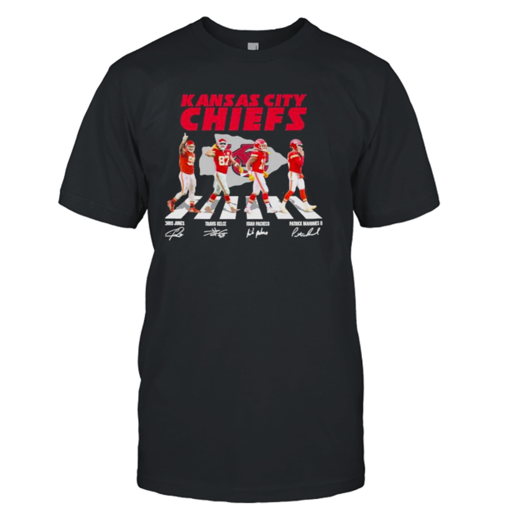 Kansas City CHiefs Chris Jones, Travis Kelce, Isiah Pacheco and Patrick Mahomes II abbey road signatures shirt