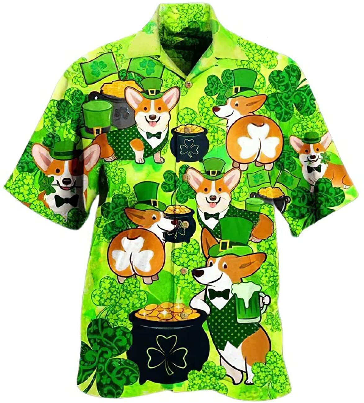 Corgi Irish Patricks Day Pattern Green St Patricks Day Hawaiian Shirt