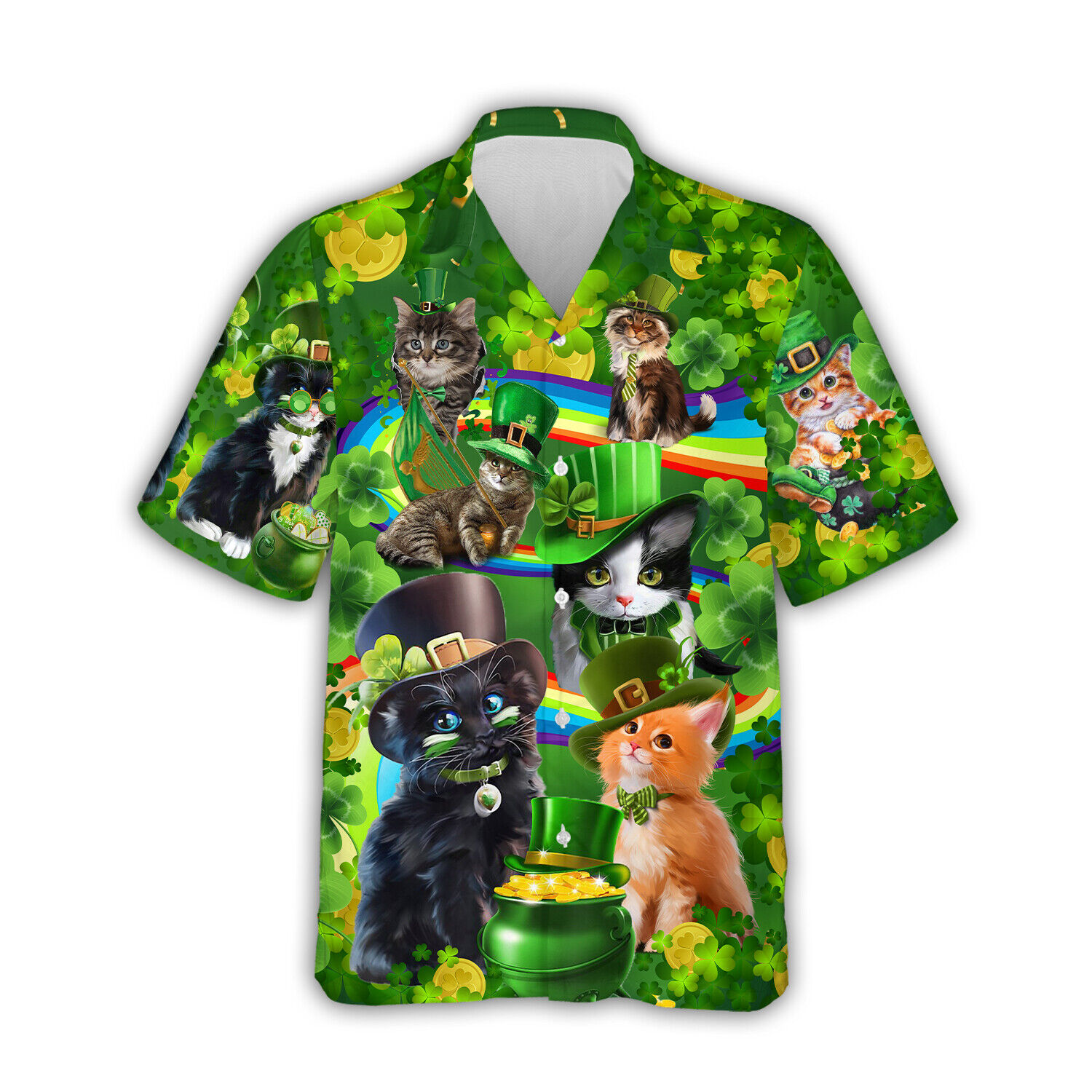 Funny Cats Saint Patrick's Day Hawaiian Shirt Aloha St Patrick's Day Beach Shirt