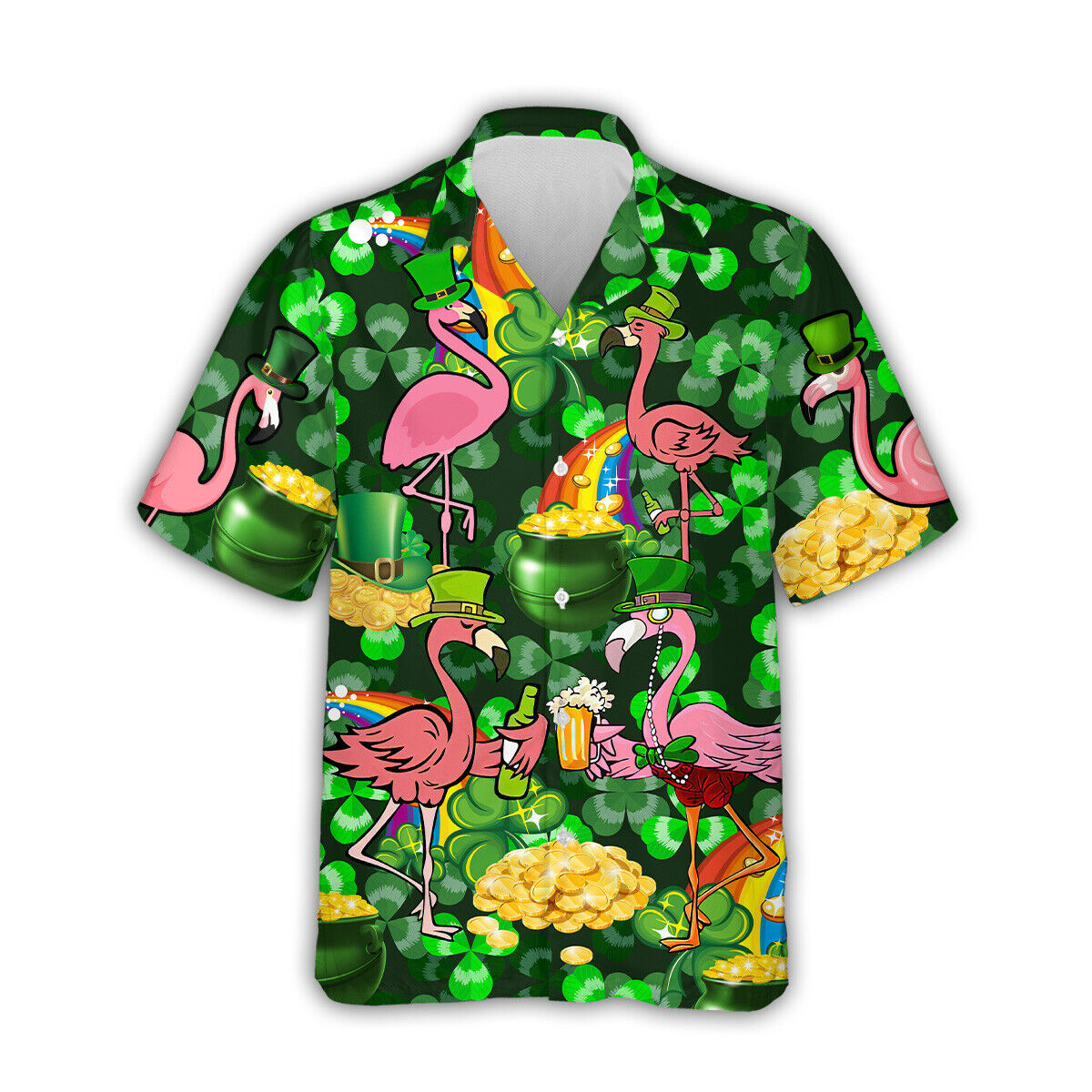 Pink Flamingo St Patrick's Day Hawaiian Shirt Lucky Irish Shamrock
