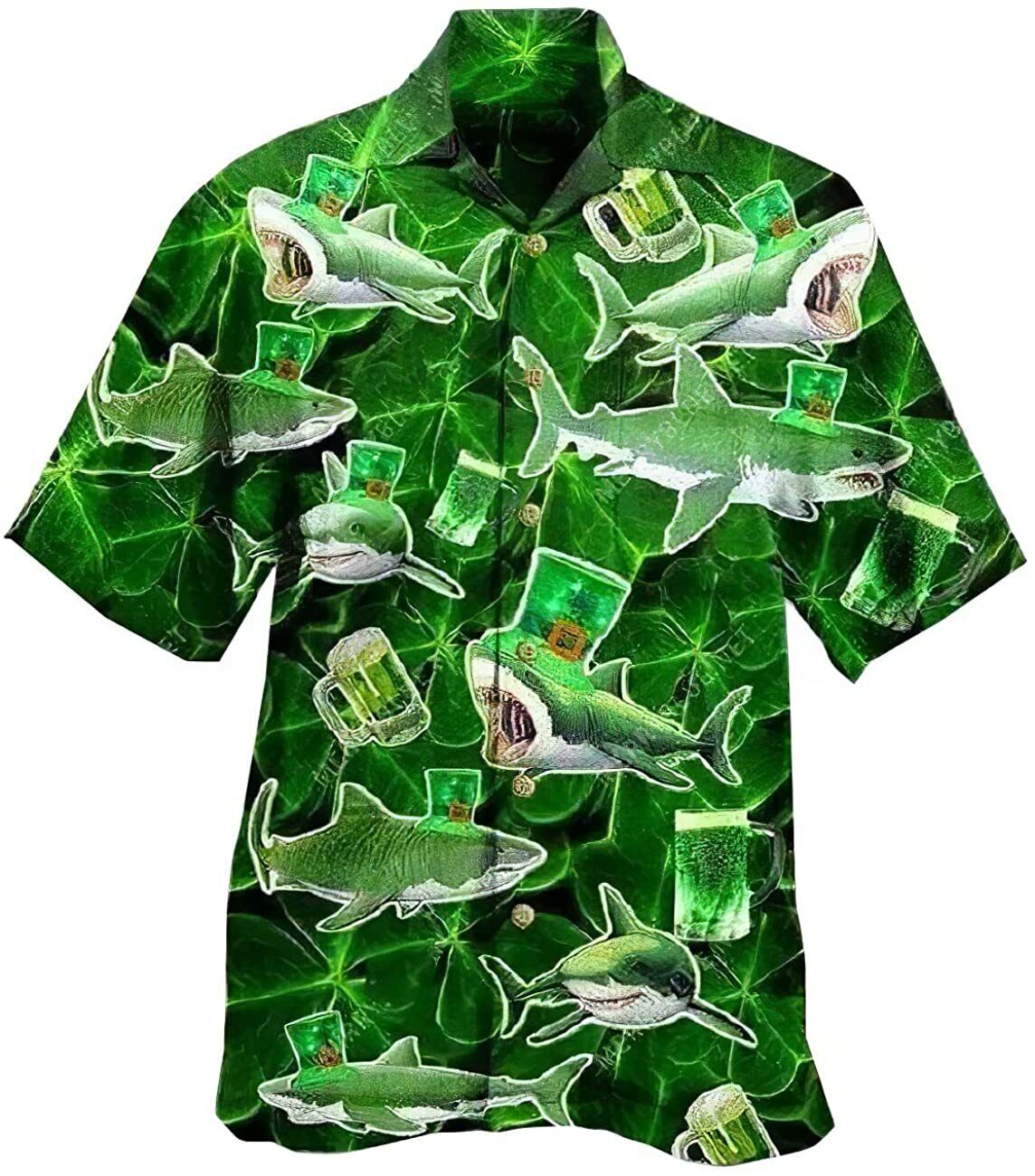 Shark Irish Patricks Day Pattern Green St Patricks Day Hawaiian Shirt