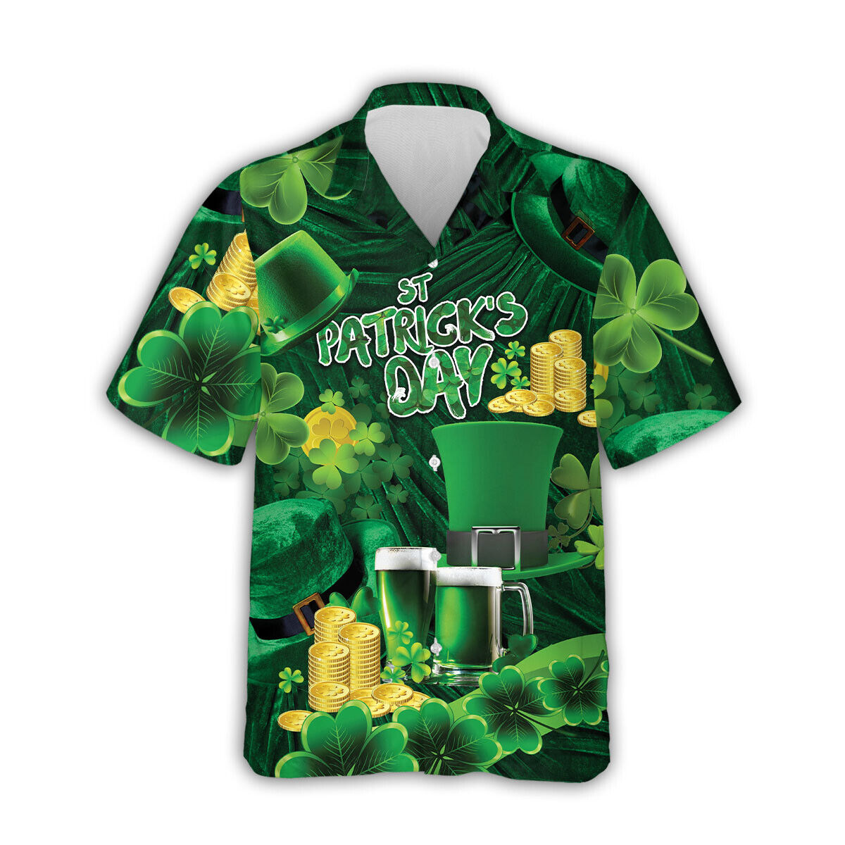 St Patrick's Day Hawaiian Shirt Funky Irish Shamrock 3D Print Unisex Beach Shirt