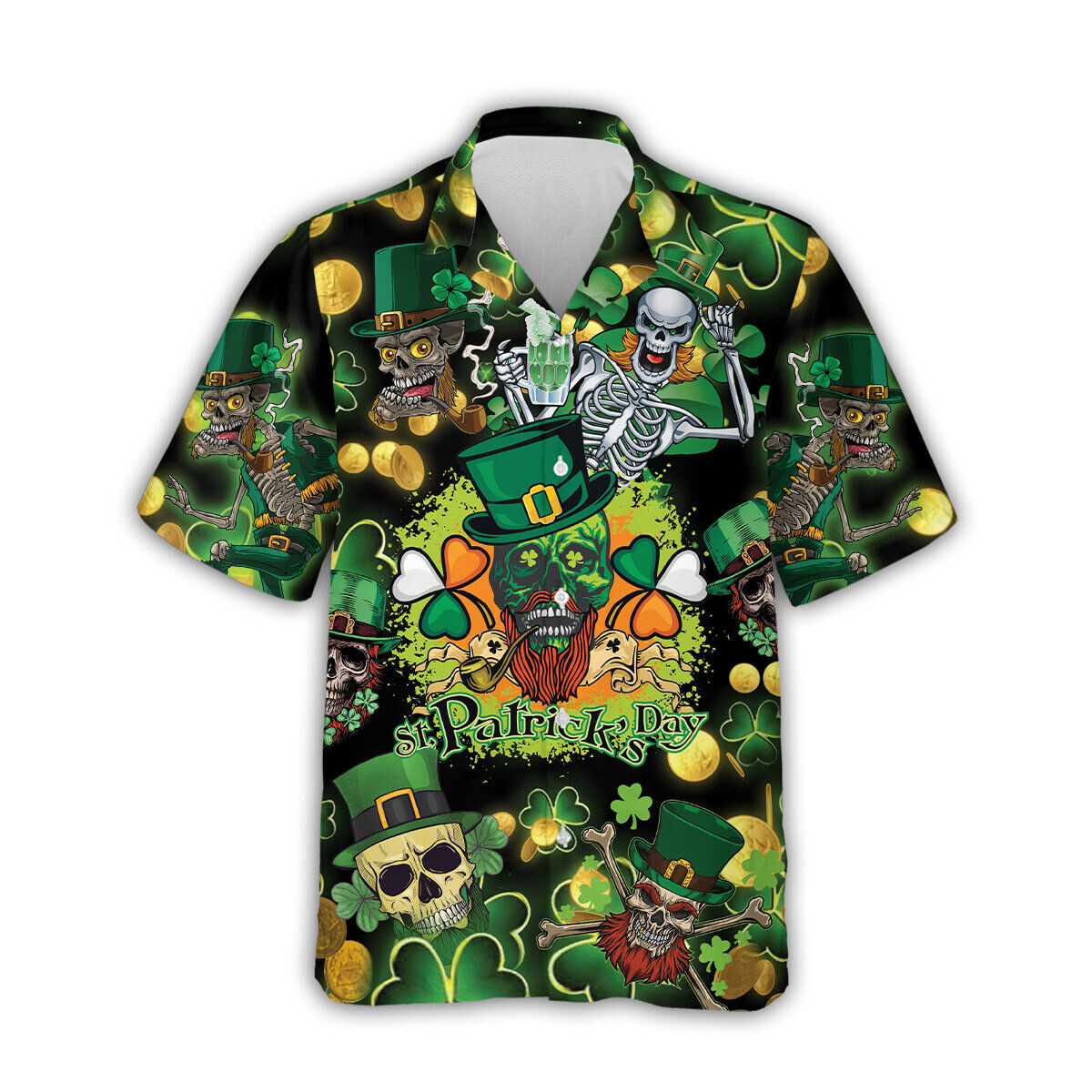St Patrick's Day Hawaiian Shirt Funny Skull Skeleton Irish Unisex Hawaiian Shirt