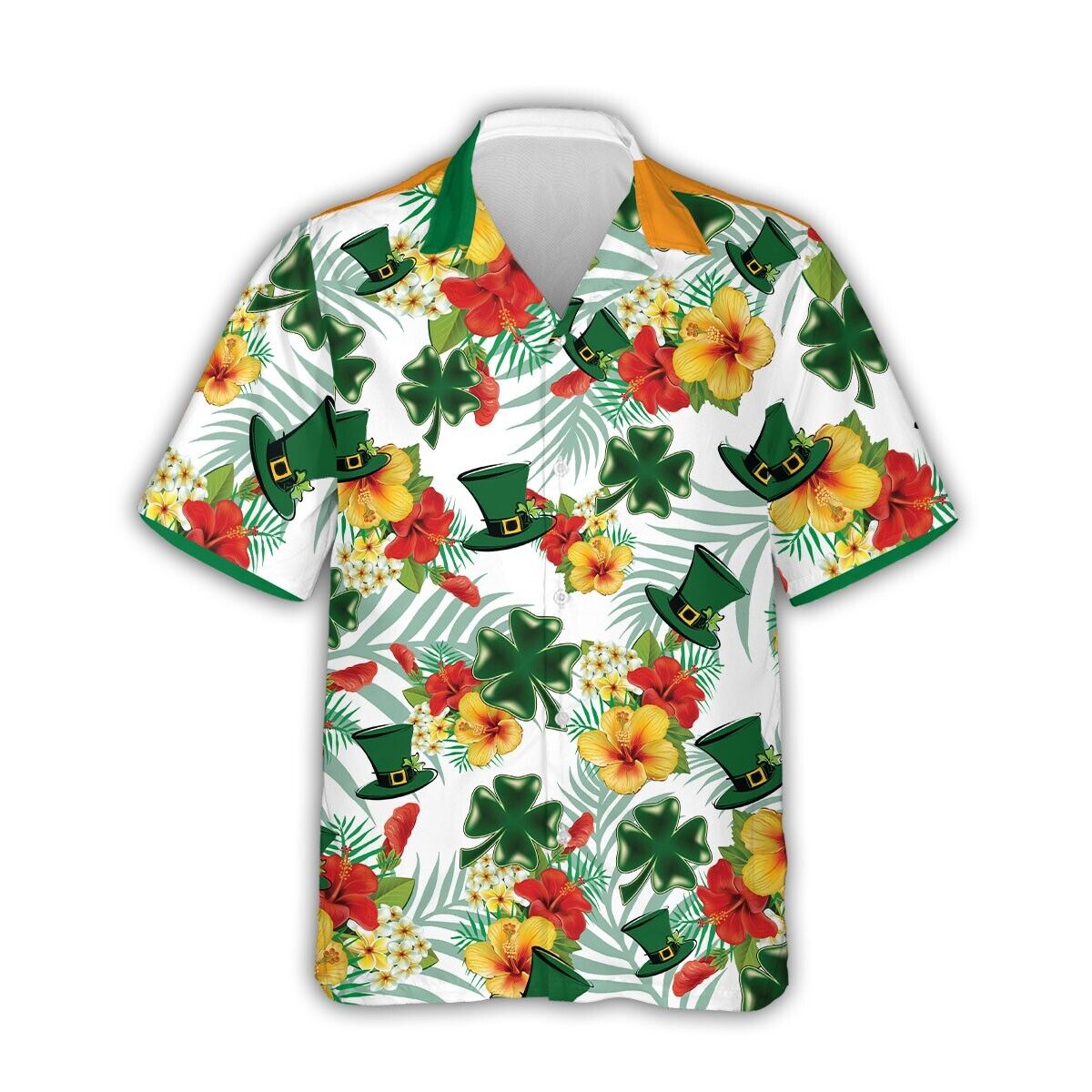 Tropical St Patrick's Day Hawaiian Shirt Irish Shamrock 3D Unisex Hibiscus Shirt