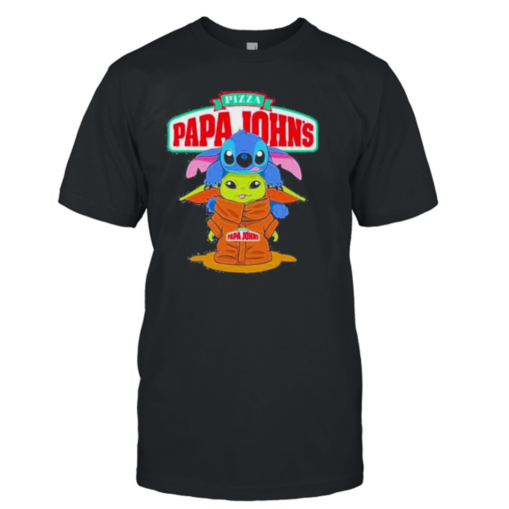 Baby Yoda and Stitch Pizza Papa John’s friend shirt