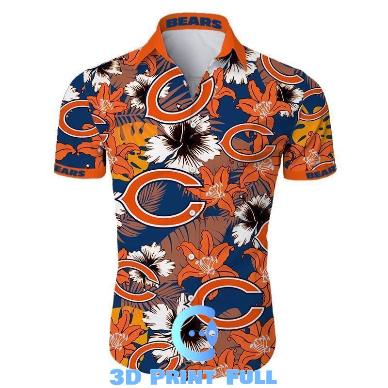 Chicago Bears NFL Hawaiian Shirt Tropical Flower Short Sleeve Slim Fit Body