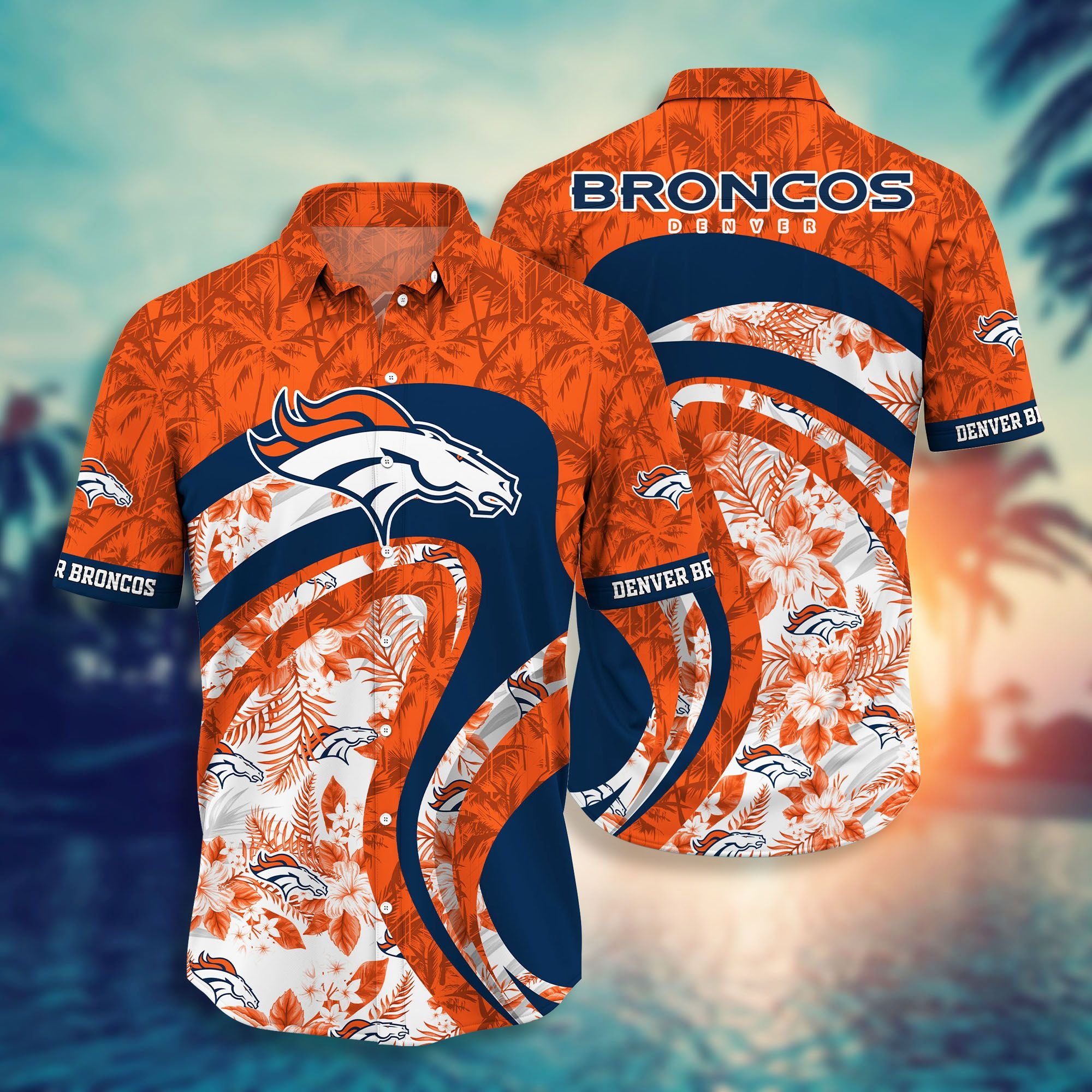 Denver Broncos NFL Custom Name Short Sleeves Hawaiian Shirt