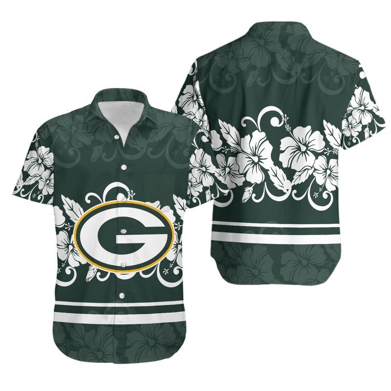Green Bay Packers Hibiscus Flowers Hawaii Shirt and Shorts Summer Coll