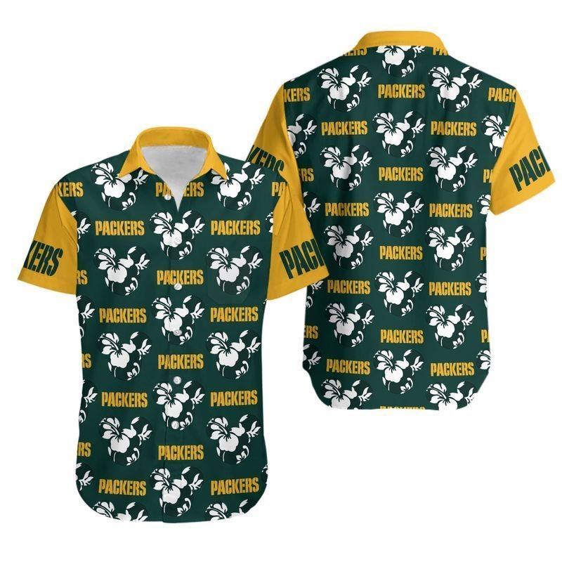 Green Bay Packers Mickey and Flowers Hawaii Shirt and Shorts Summer Co