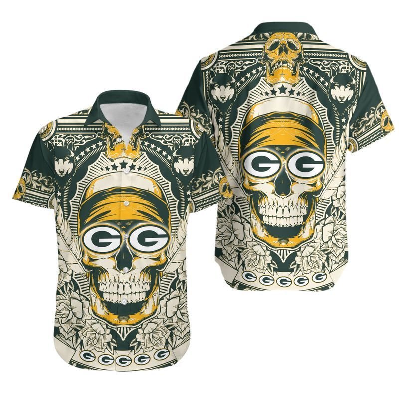 Green Bay Packers Skull NFL Gift For Fan Hawaii Shirt and Shorts Summer