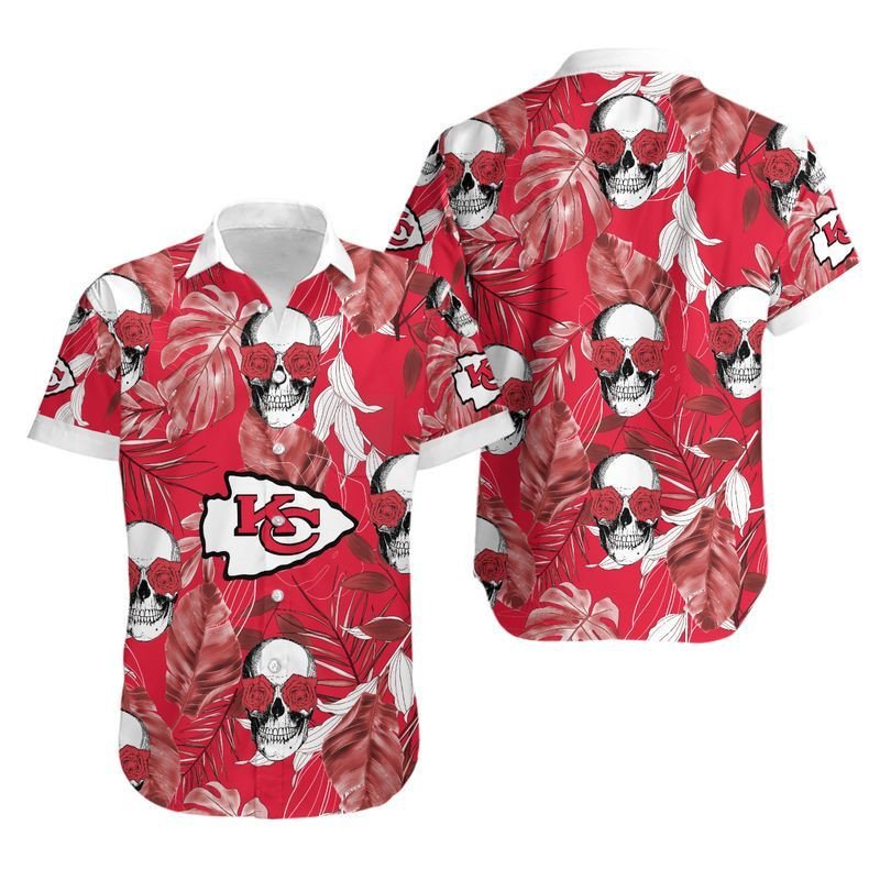 Kansas City Chiefs Coconut Leaves And Skulls Hawaii Shirt and Shorts S