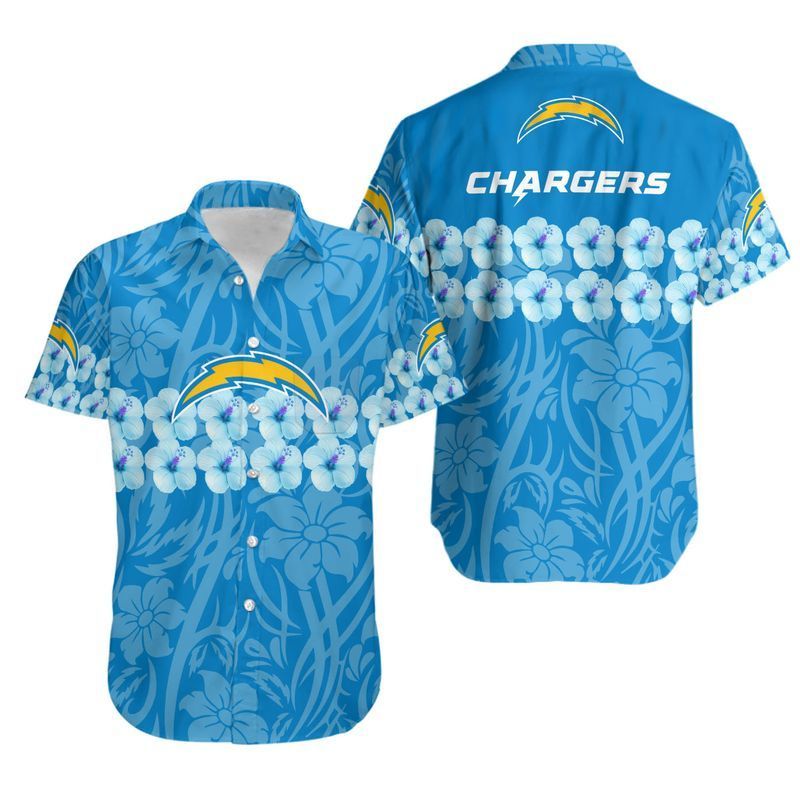Los Angeles Chargers Flower and Logo Hawaii Shirt and Shorts Summer