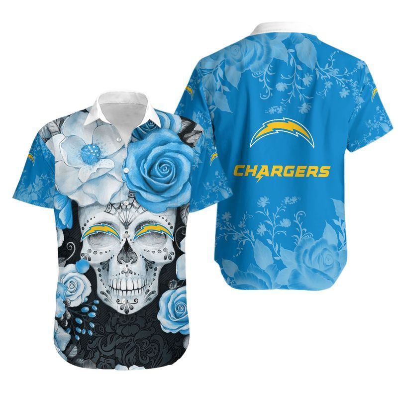 Los Angeles Chargers Skull NFL Gift For Fan Hawaiian Graphic Print
