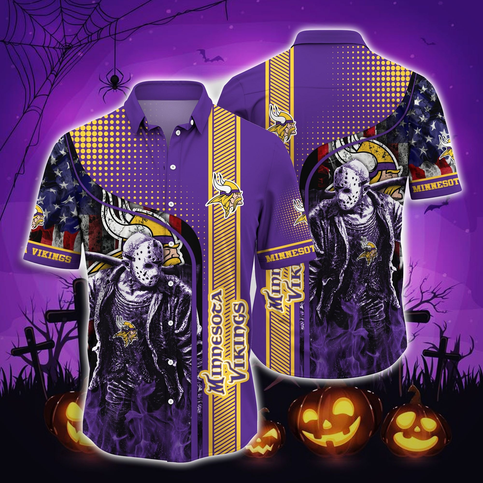 Minnesota Vikings Halloween-aloha shirt,halloween hawaiian shirts,hawaiian shirts for men,hawaiian shirts for women