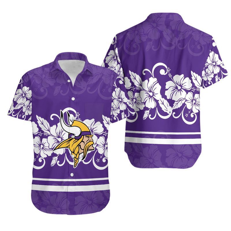 Minnesota Vikings Hibiscus Flowers Hawaii Shirt and Shorts Summer Coll