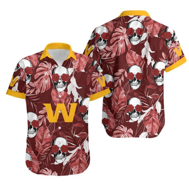 Washington Football Team Coconut Leaves And Skulls Hawaii Shirt