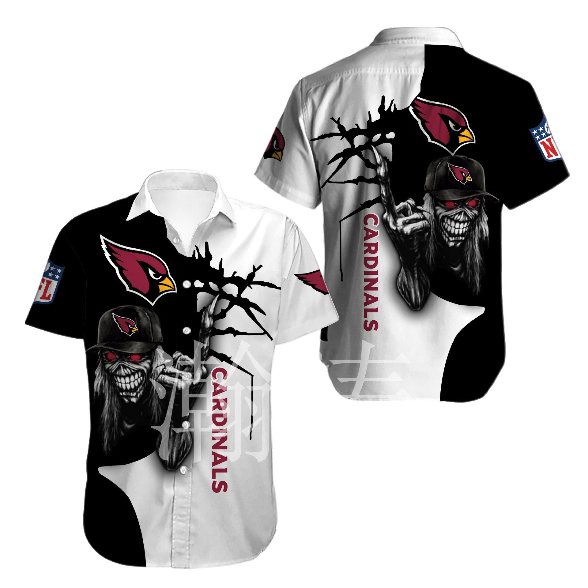 Arizona Cardinals button-up shirt 3D Iron Maiden gift for Halloween