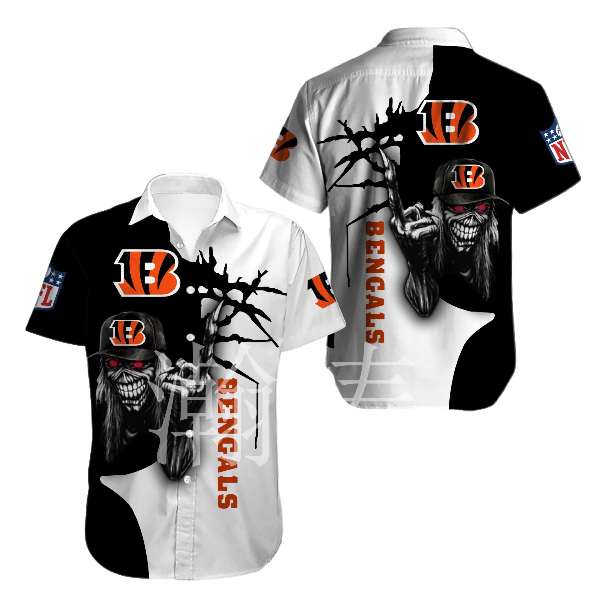 Cincinnati Bengals button-up shirt Iron Maiden gift for Halloween