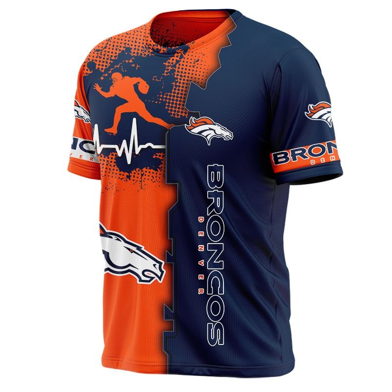 Denver Broncos T-shirt graphic heart ECG line