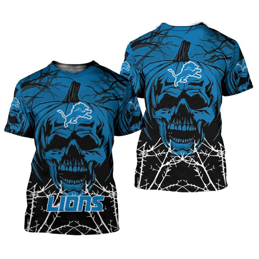 Detroit Lions T-shirt Halloween pumpkin skull