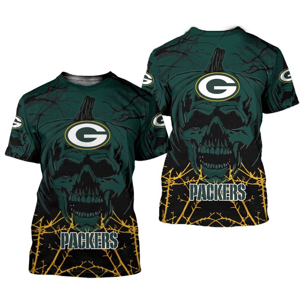 Green Bay Packers T-shirt Halloween pumpkin skull