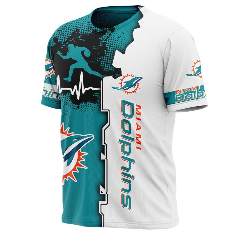 Miami Dolphins T-shirt graphic heart ECG line