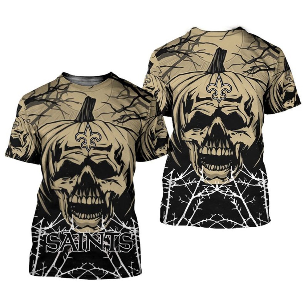 New Orleans Saints T-shirt Halloween pumpkin skull