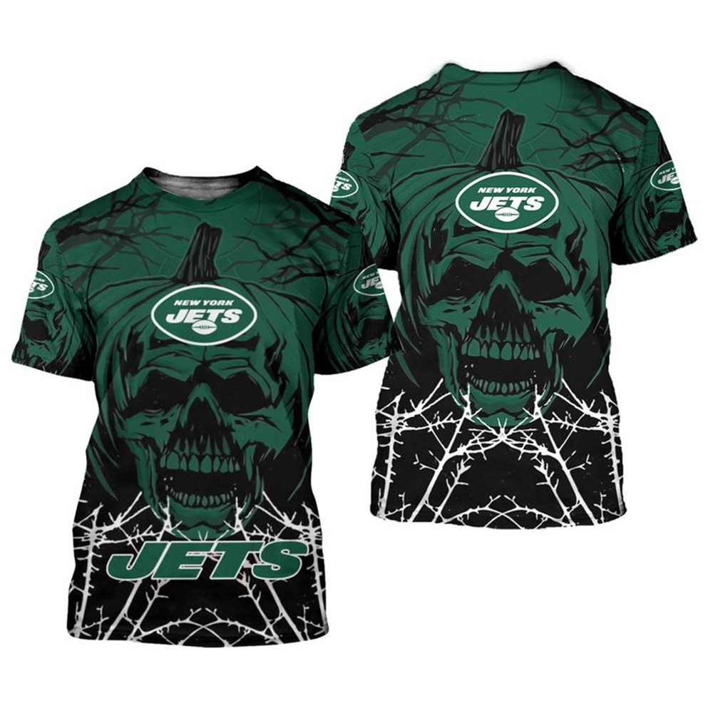 New York Jets T-shirt Halloween pumpkin skull