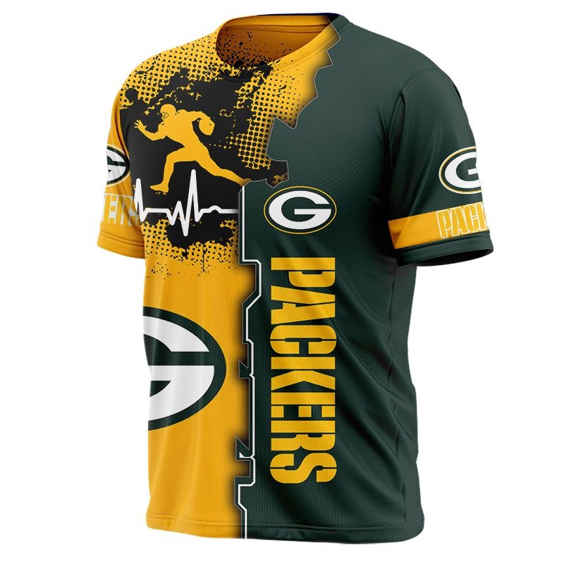 Green Bay Packers T-shirt graphic heart ECG line