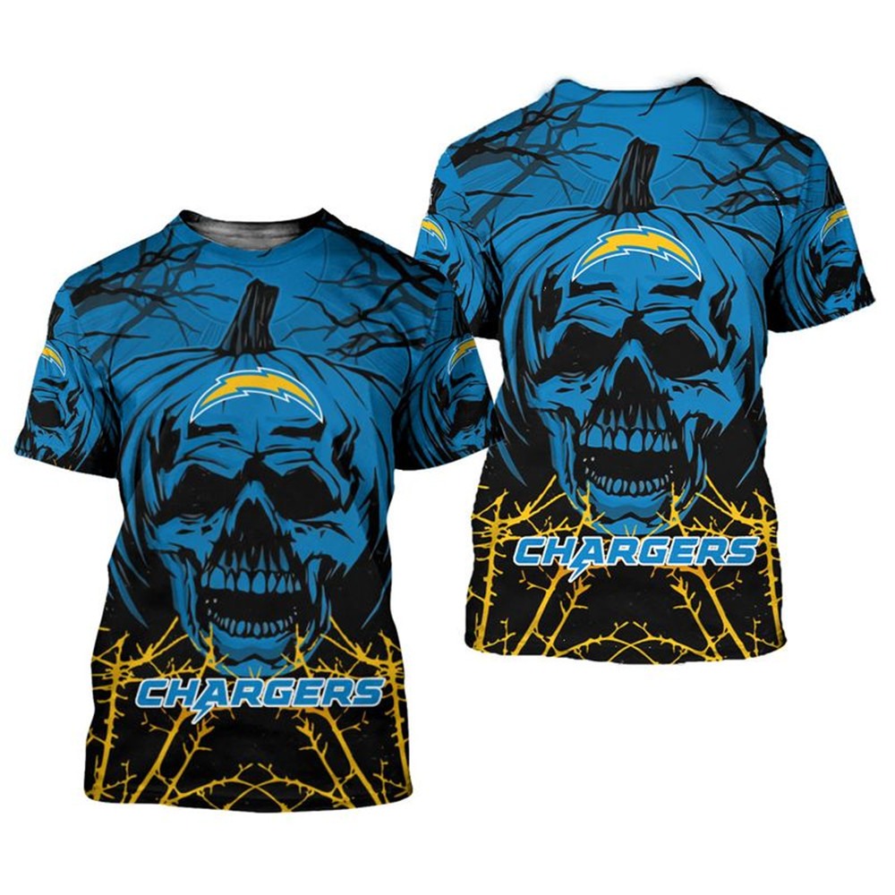 Los Angeles Chargers T-shirt Halloween pumpkin skull