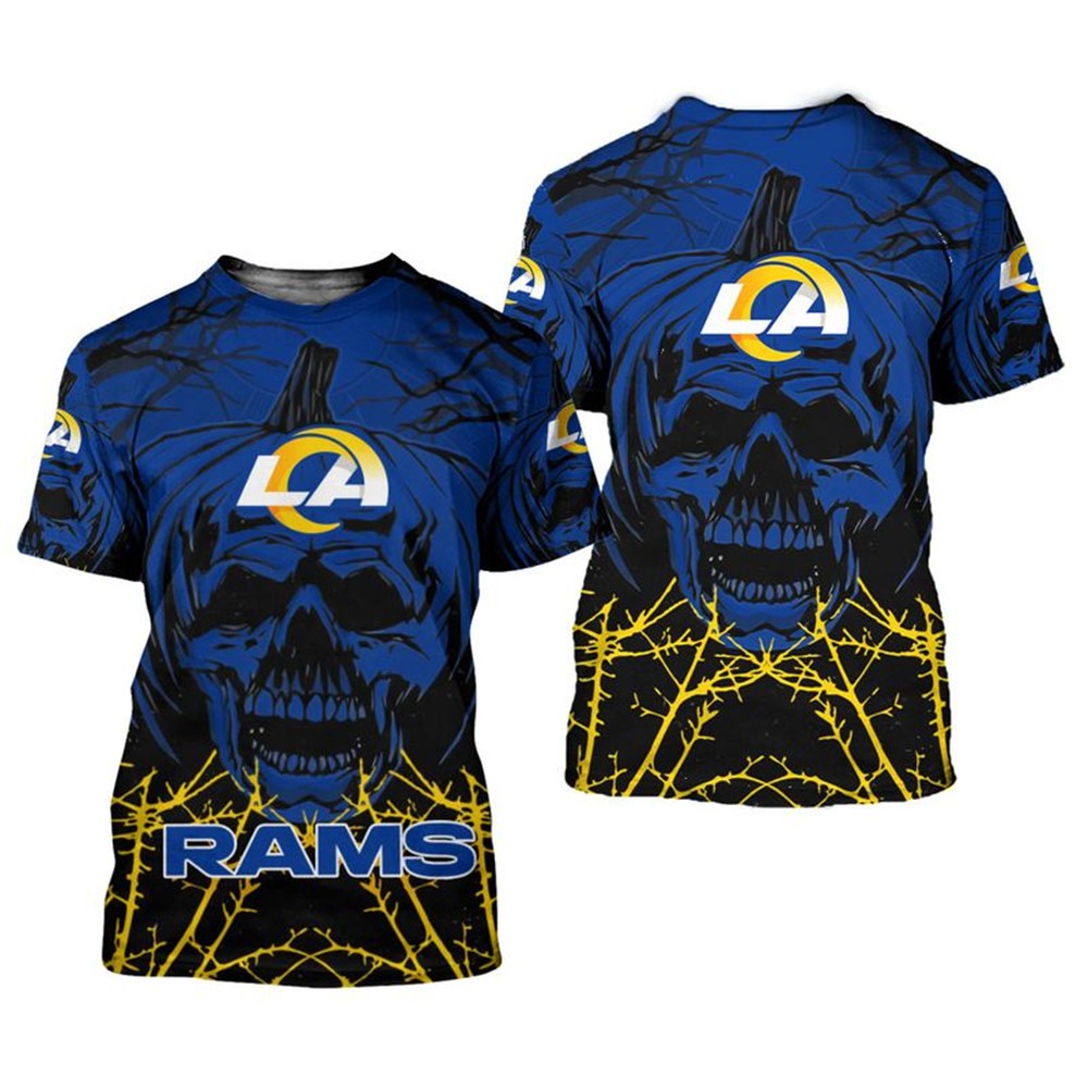 Los Angeles Rams T-shirt Halloween pumpkin skull