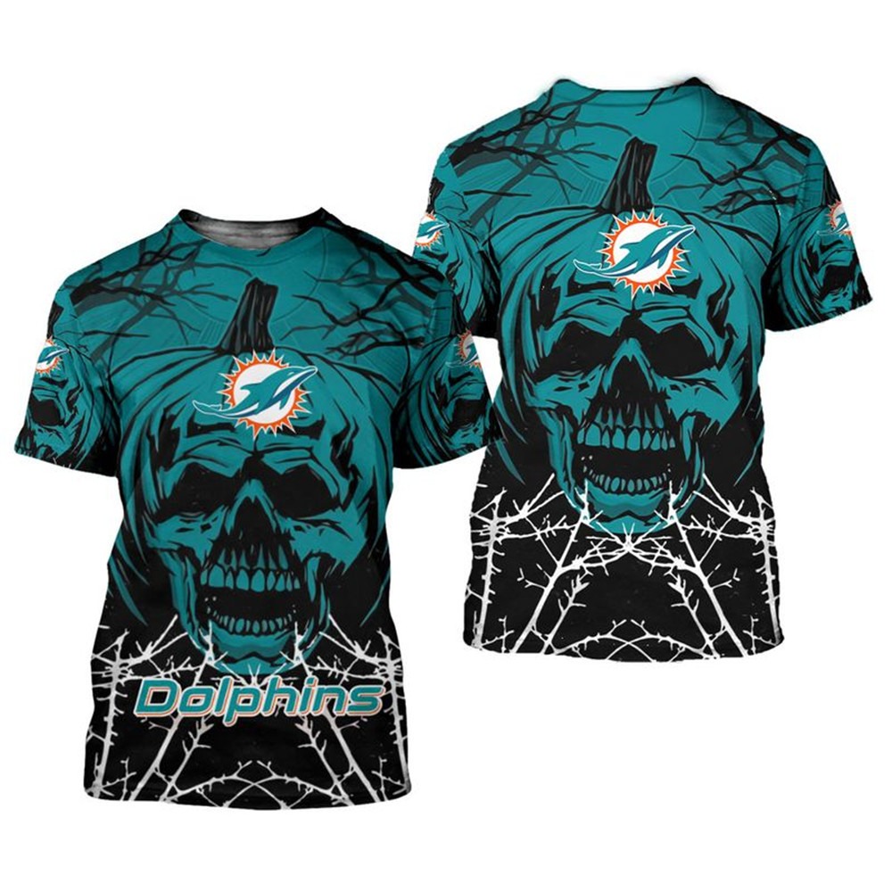 Miami Dolphins T-shirt Halloween pumpkin skull