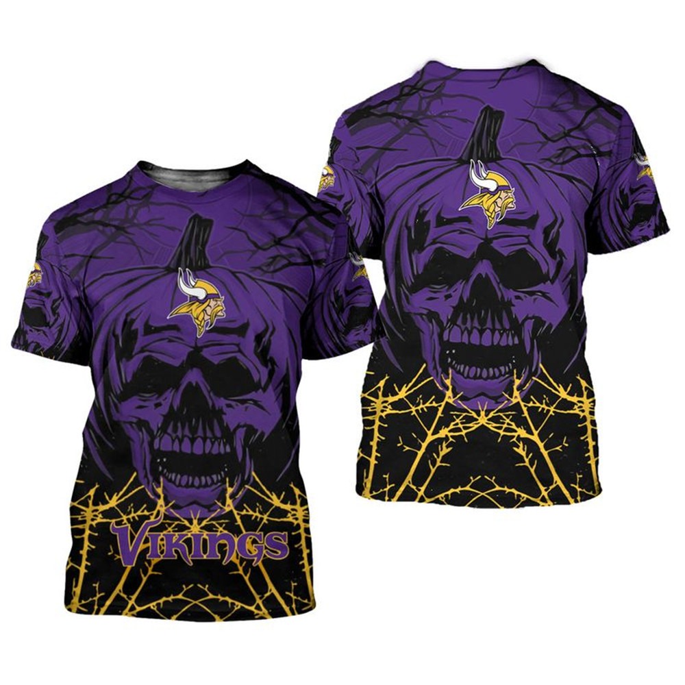 Minnesota Vikings T-shirt Halloween pumpkin skull