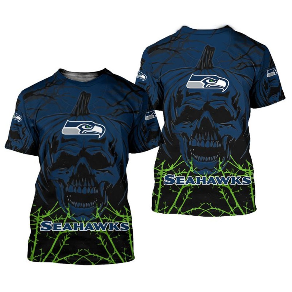 Seattle Seahawks T-shirt Halloween pumpkin skull