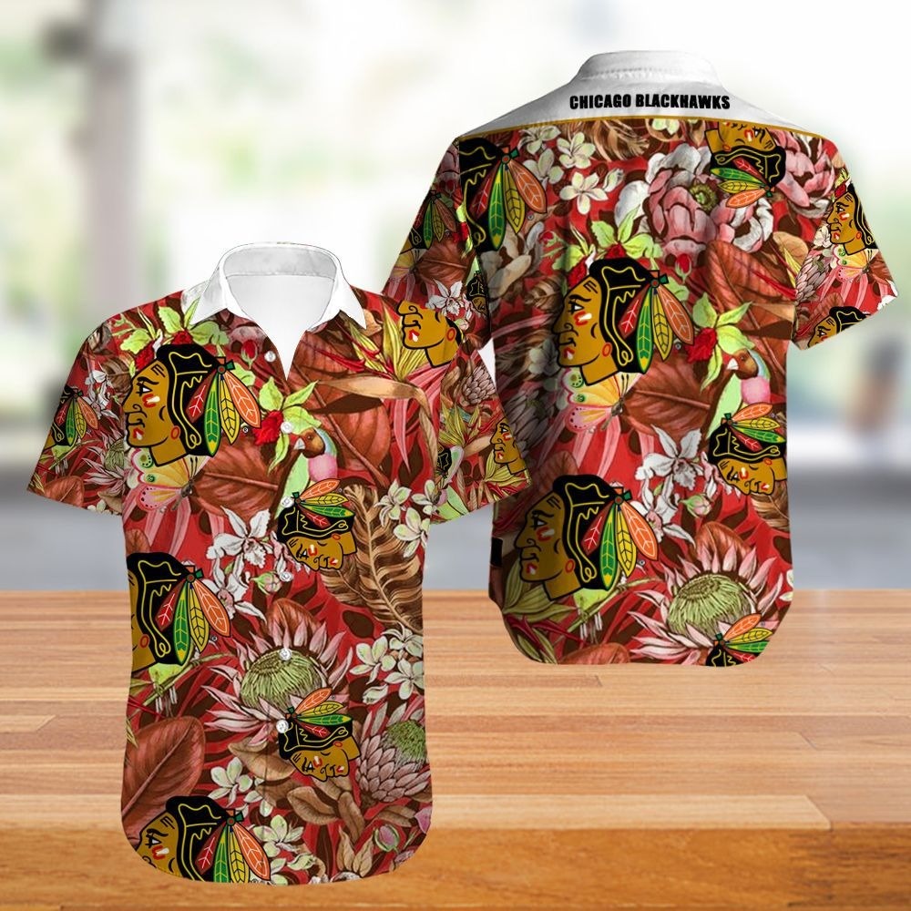 Chicago Blackhawks Hawaiian Shirt Tropical Flowers summer for fans