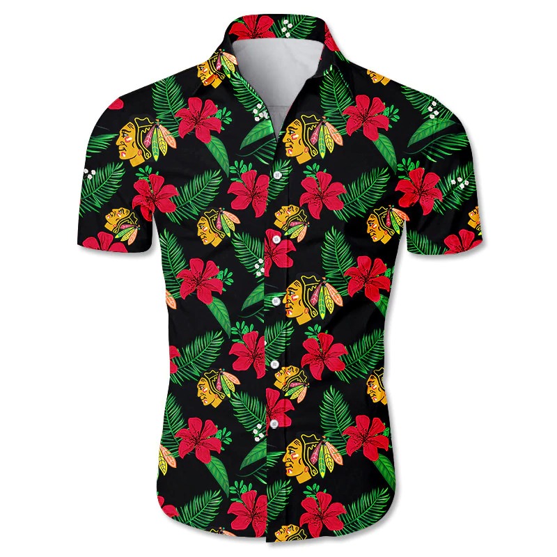 Chicago Blackhawks Hawaiian shirt Tropical Flower summer