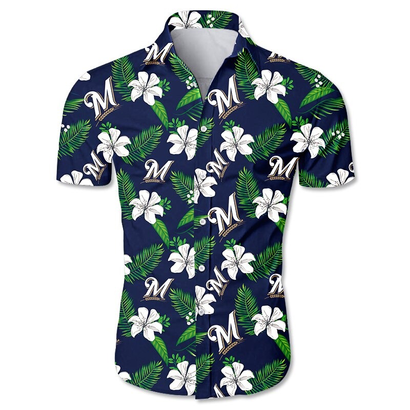 Milwaukee Brewers Hawaiian Shirt Tropical flower gift for fans