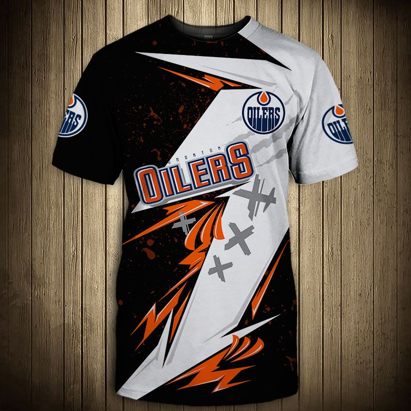 Edmonton Oilers T-shirt 3D thunder design short Sleeve