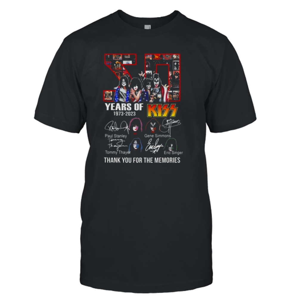 50 Years Of 1973 – 2023 Kiss Band Thank You For The Memories Signatures Shirt