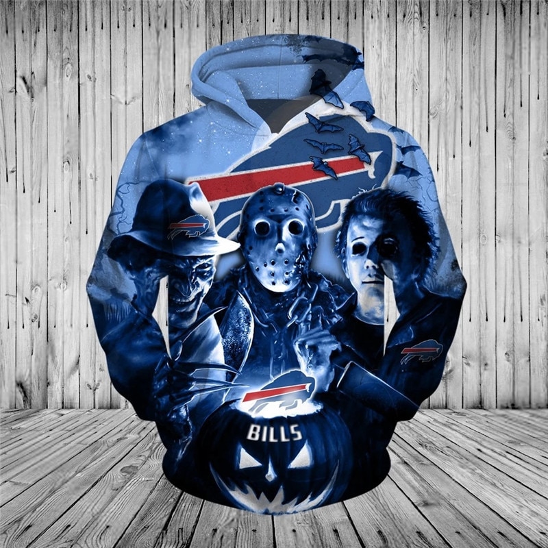 Buffalo Bills Hoodie 3D cheap Horror night Halloween Pullover NFL