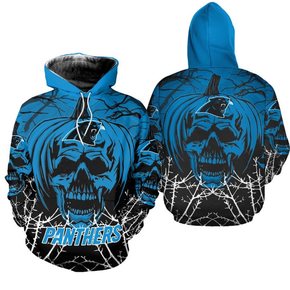 NFL Carolina Panthers Skull Funny Blue 3D Hoodie Zip Hoodie For