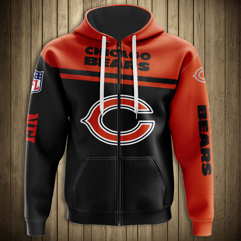 Chicago Bears NFL Skull Orange 3D Hoodie Zip Hoodie For Men And