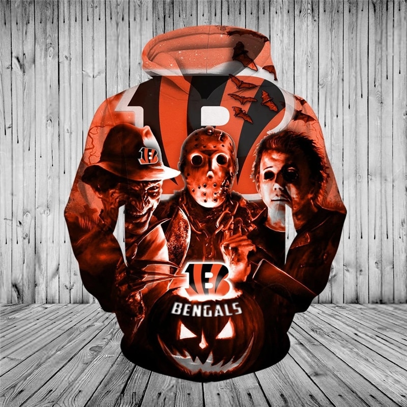 Cincinnati Bengals Hoodie 3D cheap Horror night Halloween Pullover NFL