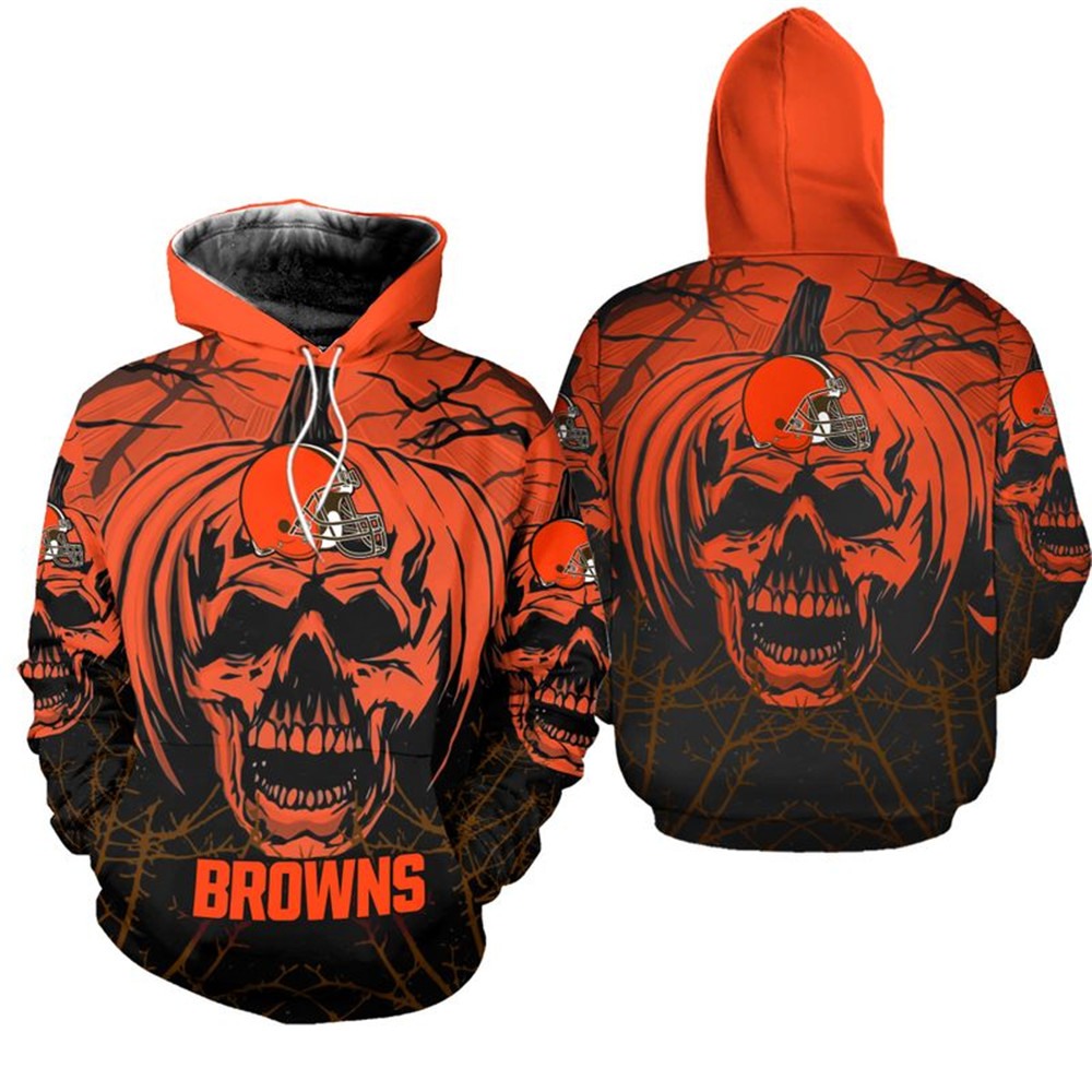 Cleveland Browns Hoodie Halloween pumpkin skull print sweatshirt